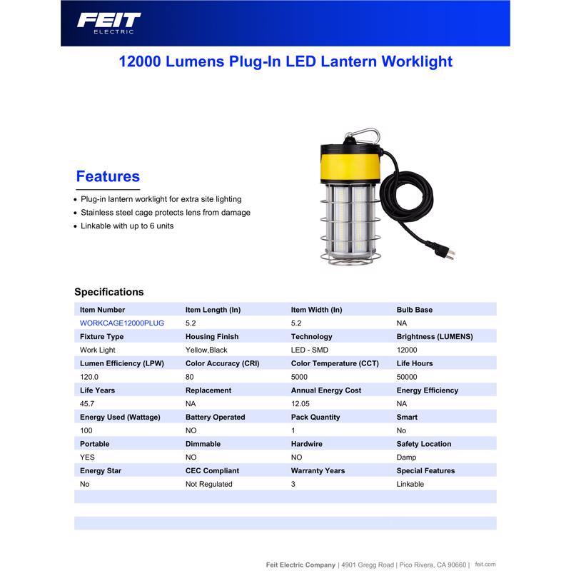 Feit Pro Series 12000 lm LED Corded String/Linkable Work Light
