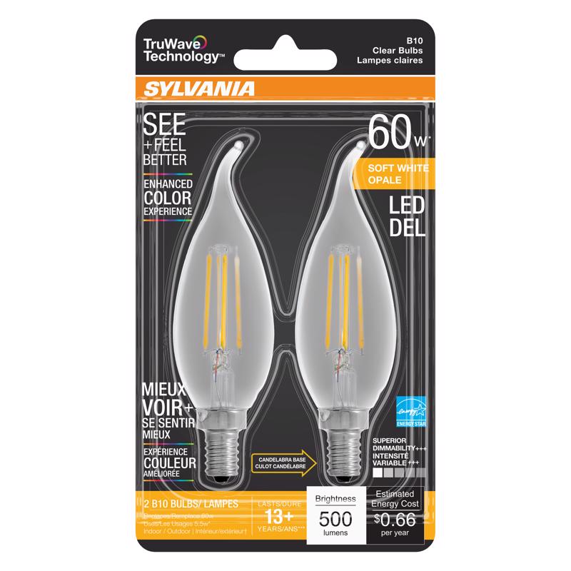 Sylvania TruWave B10 E12 (Candelabra) LED Bulb Soft White 60 Watt Equivalence 2 pk