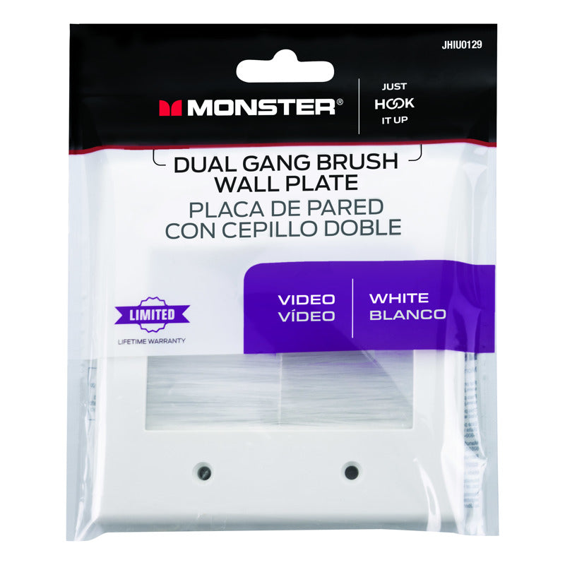 Monster Just Hook It Up White 2 gang Plastic Home Theater Brush Wall Plate