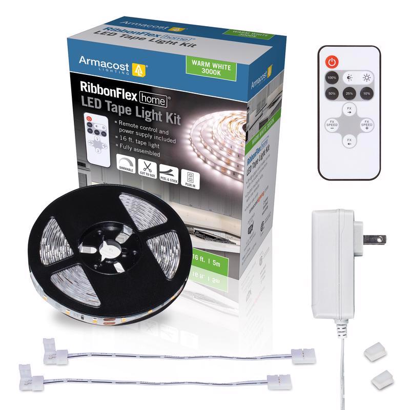 Armacost Lighting RibbonFlex home 16 ft. L White Plug-In LED Smart-Enabled Strip Tape Light Kit