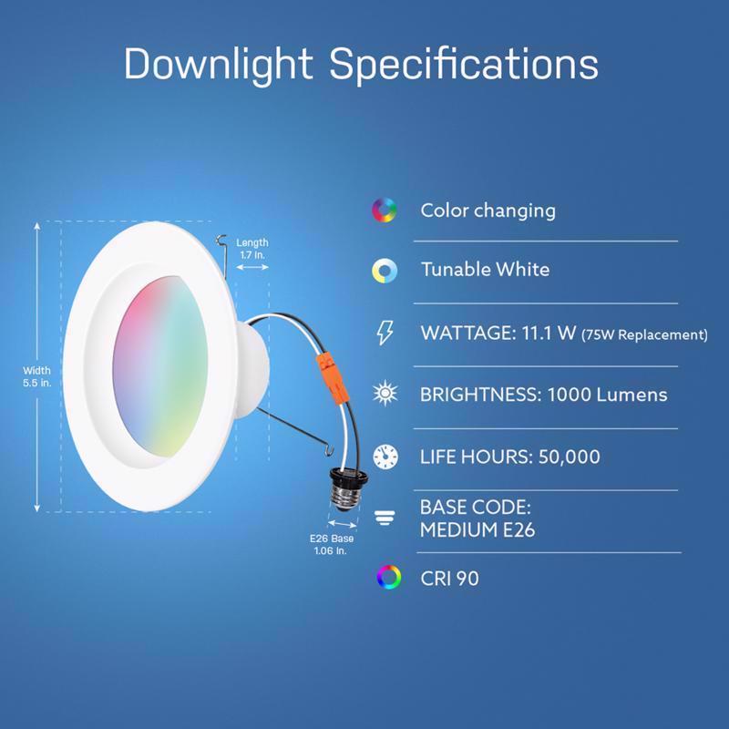 Feit Smart Home Frost White 6 in. W Aluminum LED Smart-Enabled Dimmable Recessed Downlight 11.1 W