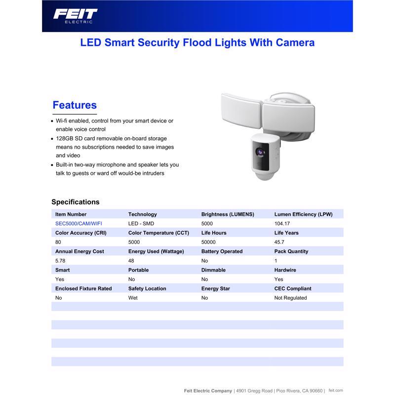 Feit Smart Home Motion-Sensing Hardwired LED White Smart-Enabled Security Floodlight