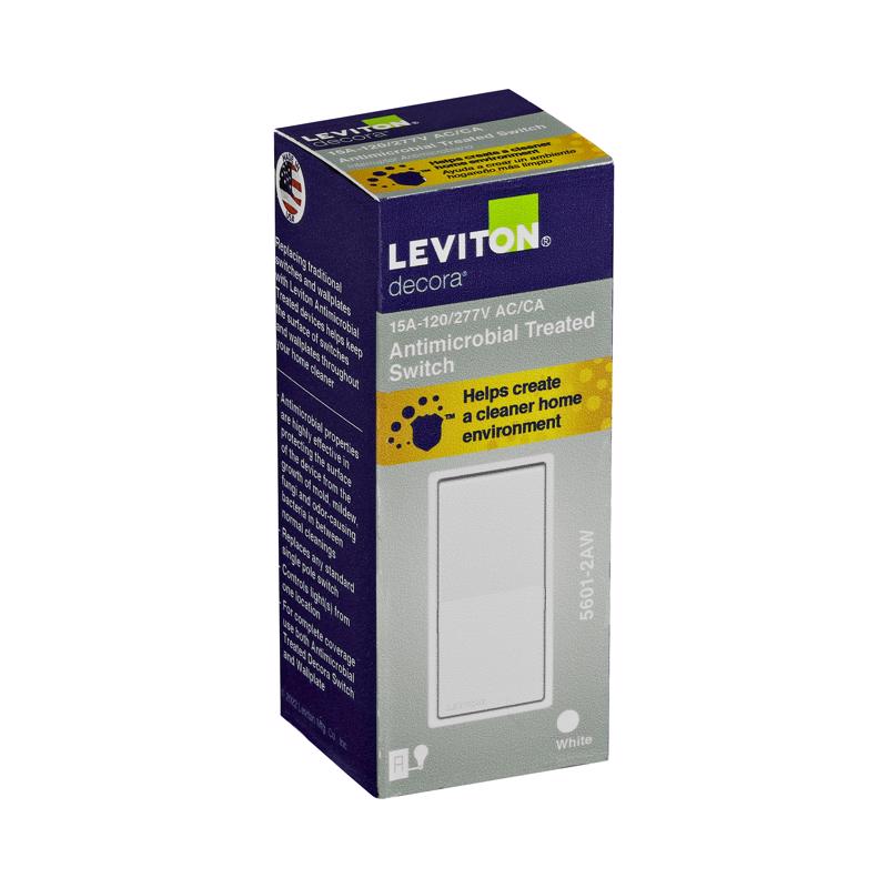 Leviton Decora 15 amps Single Pole Antimicrobial Treated Rocker AC Quiet Switch White