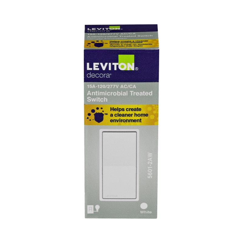 Leviton Decora 15 amps Single Pole Antimicrobial Treated Rocker AC Quiet Switch White