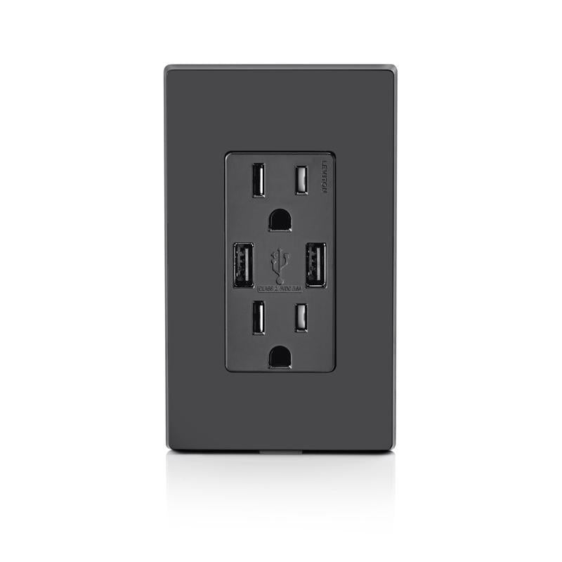 Leviton Decora 15 amps 125 V Duplex Black Outlet and USB Charger 5-15R