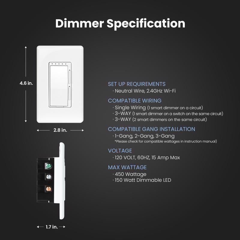 Feit Smart Home White 150 W Toggle Smart-Enabled Dimmer Switch