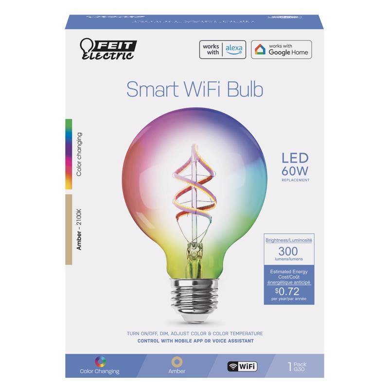 Feit Smart Home G30 E26 (Medium) Smart-Enabled LED Bulb Color Changing 60 Watt Equivalence