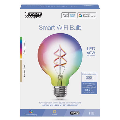 Feit Smart Home G30 E26 (Medium) Smart-Enabled LED Bulb Color Changing 60 Watt Equivalence