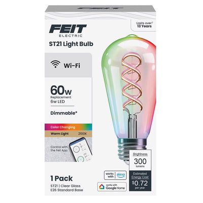 Feit Smart Home ST21 E26 (Medium) Smart-Enabled LED Bulb Amber 60 Watt Equivalence