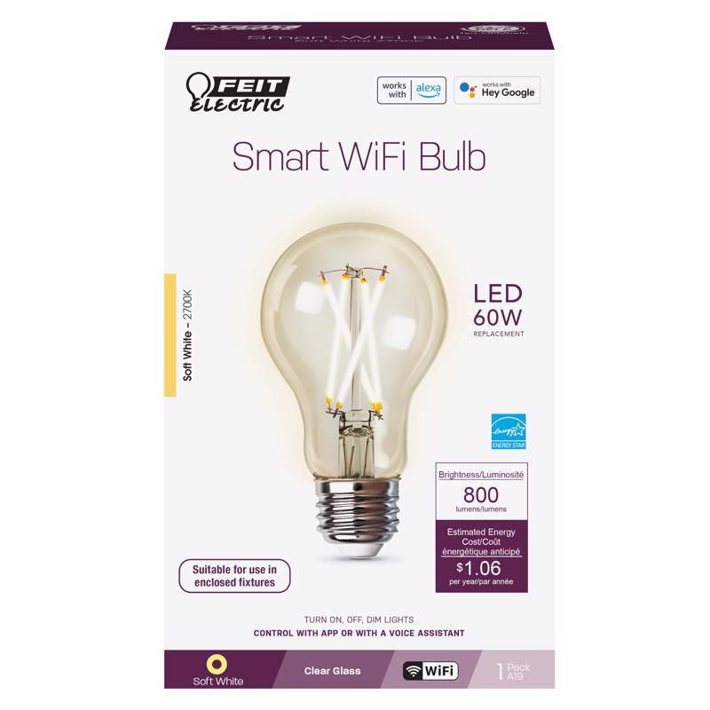 Feit Smart Home A19 E26 (Medium) Smart-Enabled LED Bulb Soft White 60 Watt Equivalence