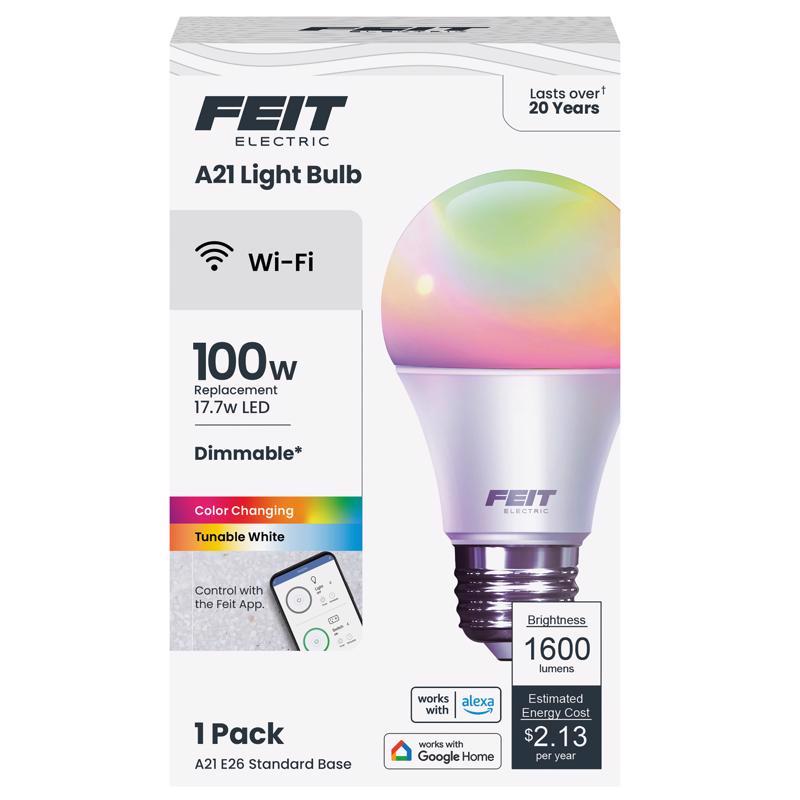 Feit Smart Home A21 E26 (Medium) Smart-Enabled LED Bulb Color Changing 100 Watt Equivalence