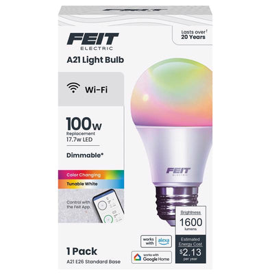 Feit Smart Home A21 E26 (Medium) Smart-Enabled LED Bulb Color Changing 100 Watt Equivalence