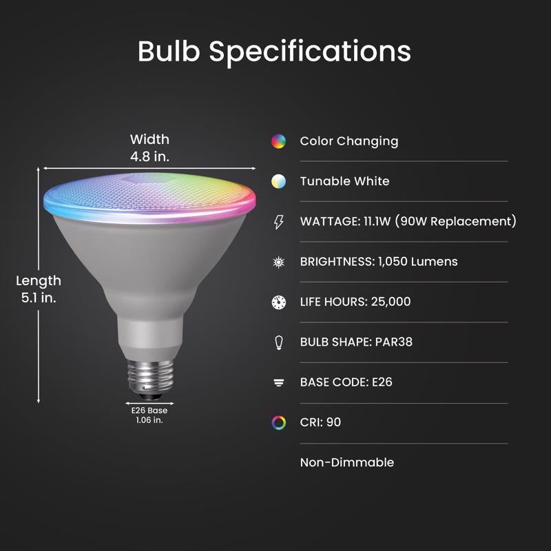 Feit Smart Home PAR38 E26 (Medium) Smart-Enabled LED Bulb Color Changing 90 Watt Equivalence