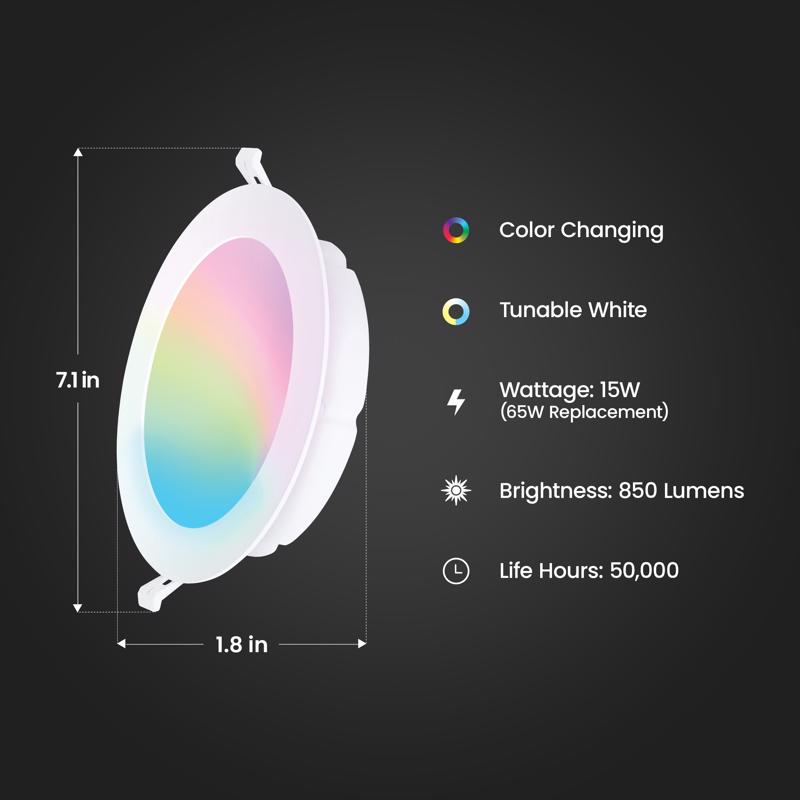 Feit Smart Home Frost White 6 in. W Aluminum LED Smart-Enabled Canless Recessed Downlight 15 W