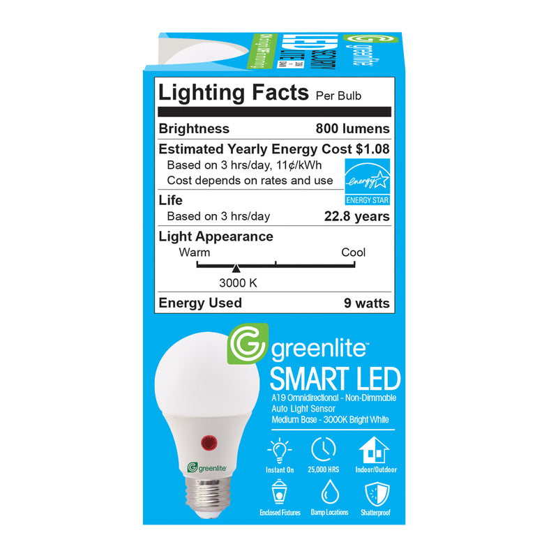 Greenlite A19 E26 (Medium) LED Dusk to Dawn Bulb Bright White 60 Watt Equivalence