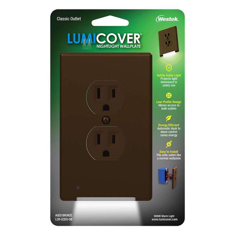 Westek LumiCover Aged Bronze 2 gang Plastic Duplex Nightlight Wall Plate