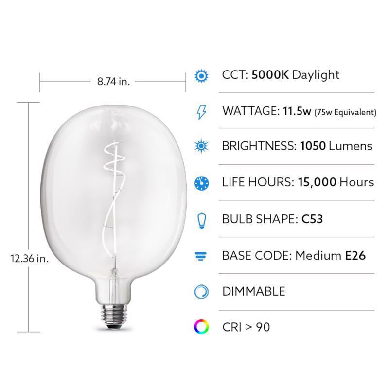Feit Cylinder E26 (Medium) Filament LED Bulb Daylight 75 Watt Equivalence