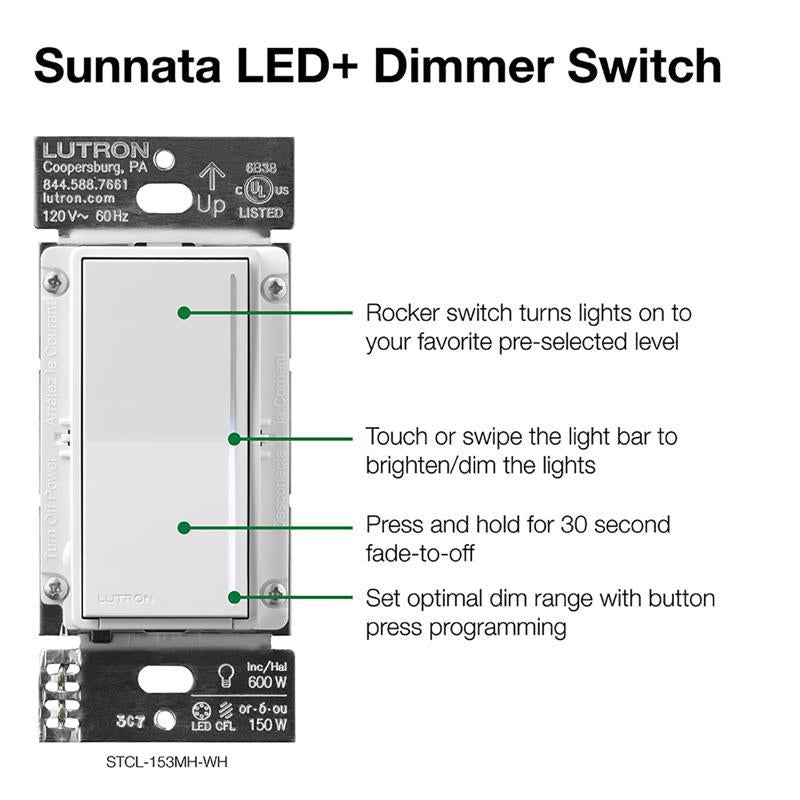 Lutron Sunnata 1.25 amps Single Pole 3-Way Dimmer Switch White
