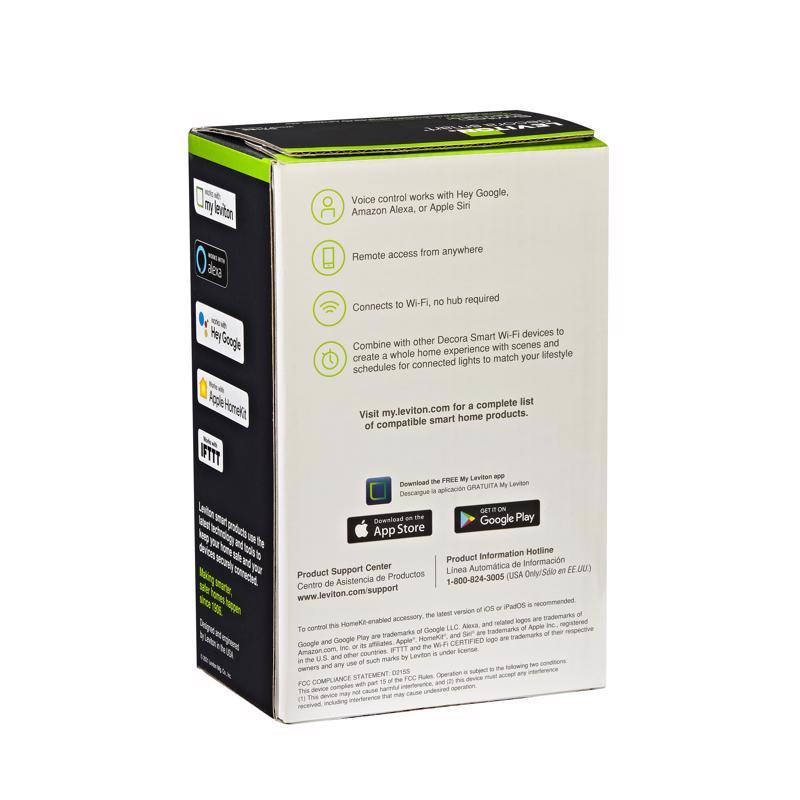 Leviton Decora 15 amps WiFi Smart Smart-Enabled Switch White