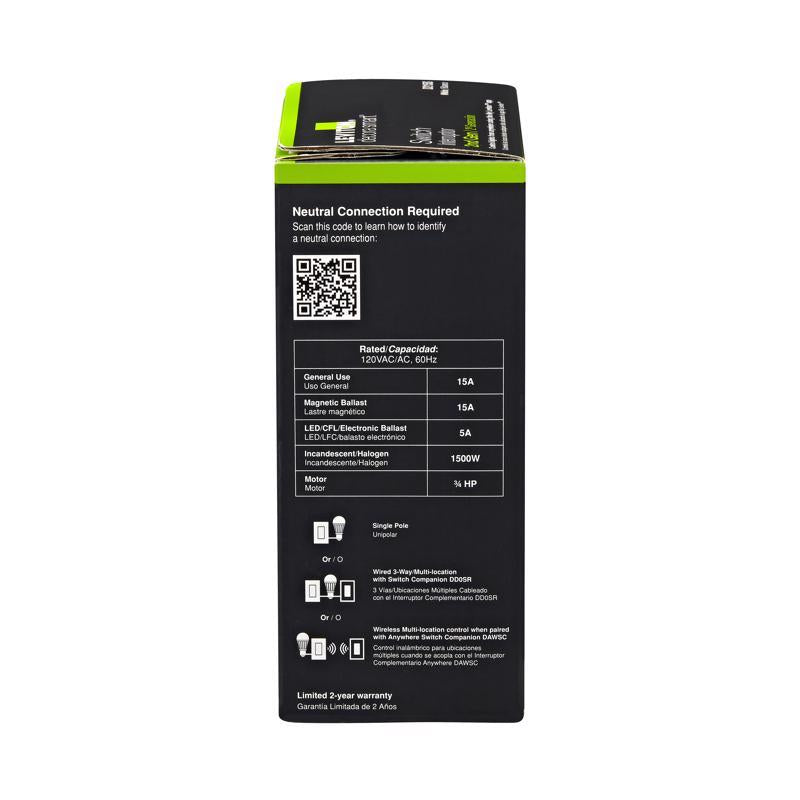 Leviton Decora 15 amps WiFi Smart Smart-Enabled Switch White