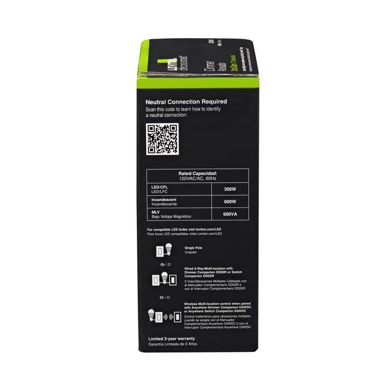 Leviton Decora White 600 W Toggle Smart-Enabled Dimmer Switch
