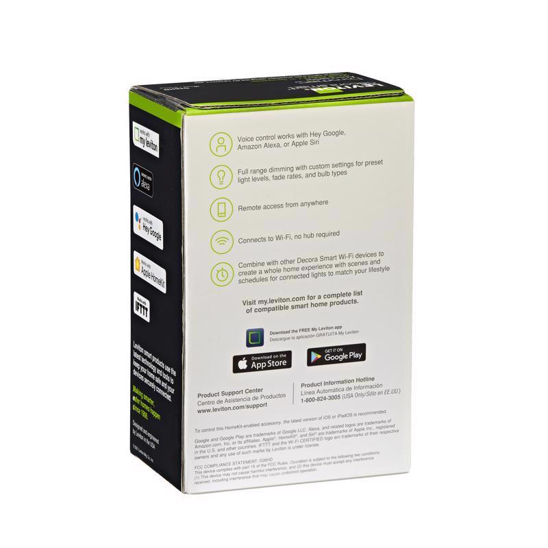Leviton Decora White 600 W Toggle Smart-Enabled Dimmer Switch