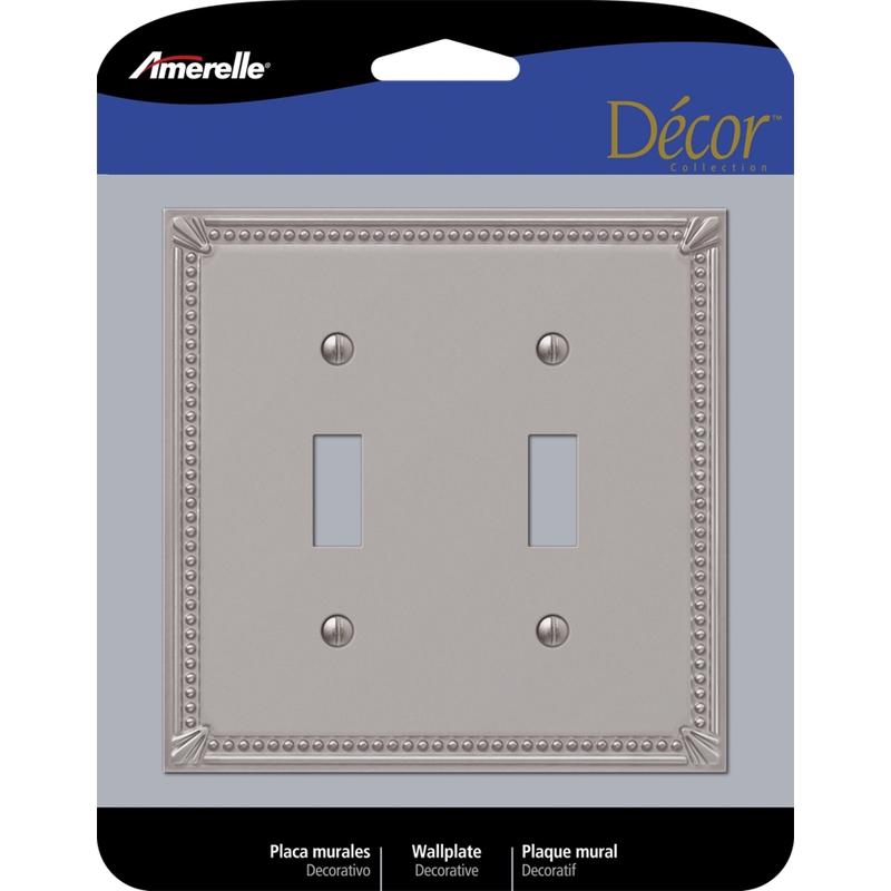 Amerelle Imperial Bead Brushed Nickel 2 gang Die-Cast Metal Toggle Wall Plate