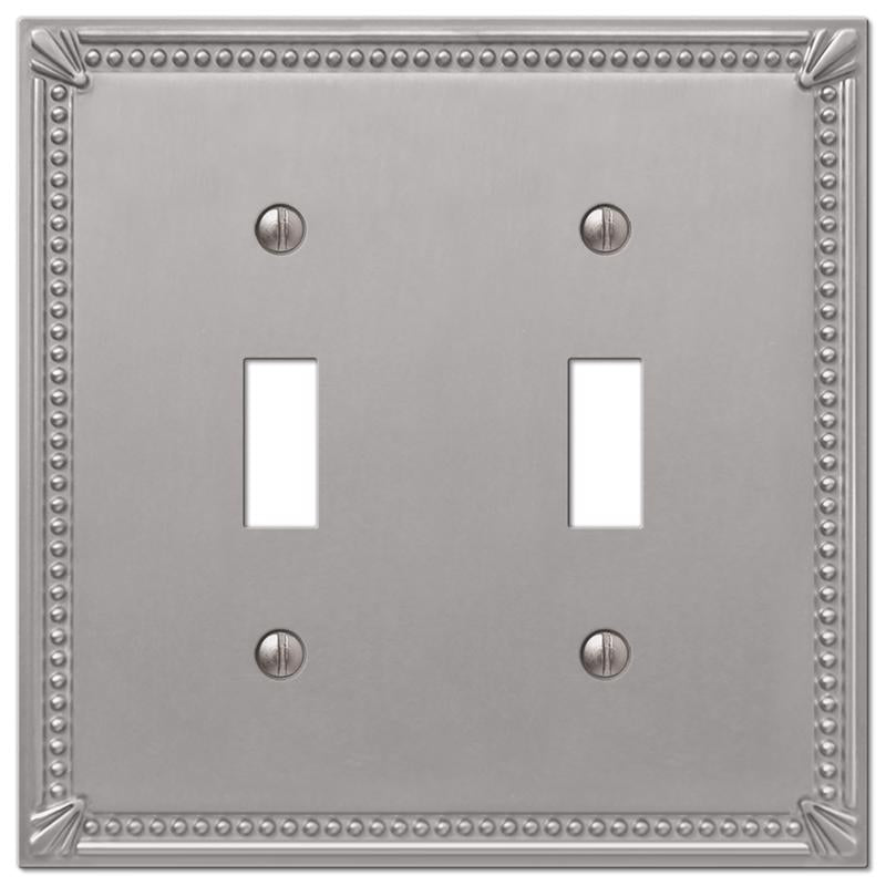 Amerelle Imperial Bead Brushed Nickel 2 gang Die-Cast Metal Toggle Wall Plate