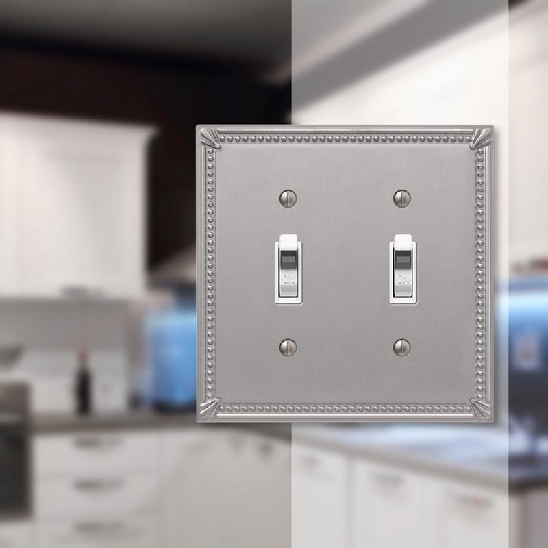 Amerelle Imperial Bead Brushed Nickel 2 gang Die-Cast Metal Toggle Wall Plate