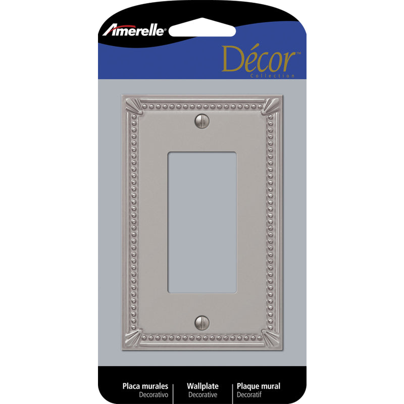Amerelle Imperial Bead Brushed Nickel 1 gang Metal Decorator Wall Plate