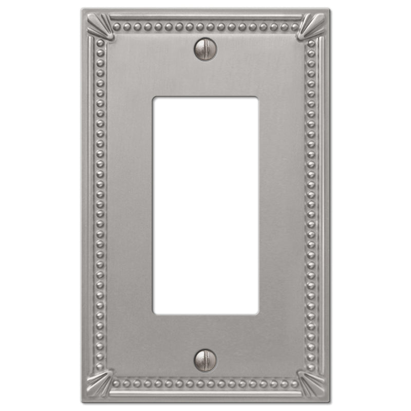 Amerelle Imperial Bead Brushed Nickel 1 gang Metal Decorator Wall Plate