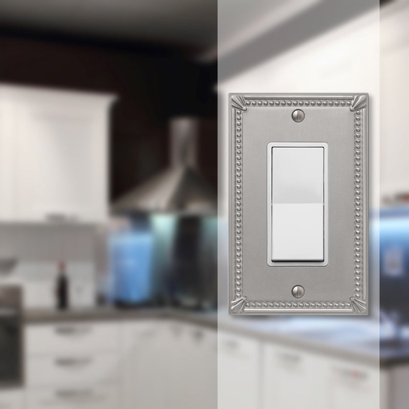Amerelle Imperial Bead Brushed Nickel 1 gang Metal Decorator Wall Plate