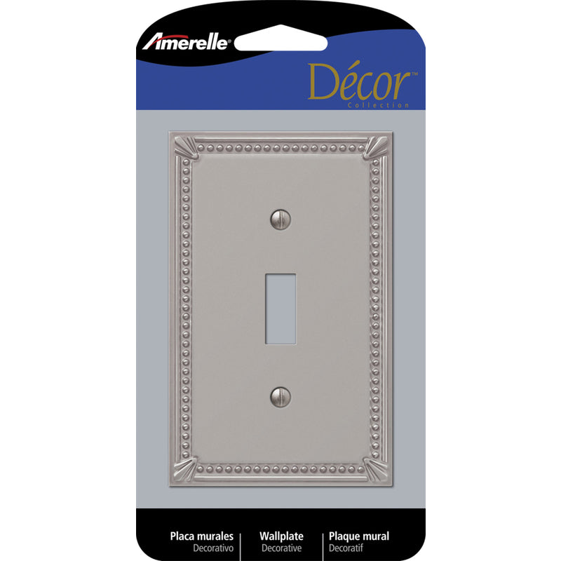 Amerelle Imperial Bead Brushed Nickel 1 gang Metal Toggle Wall Plate