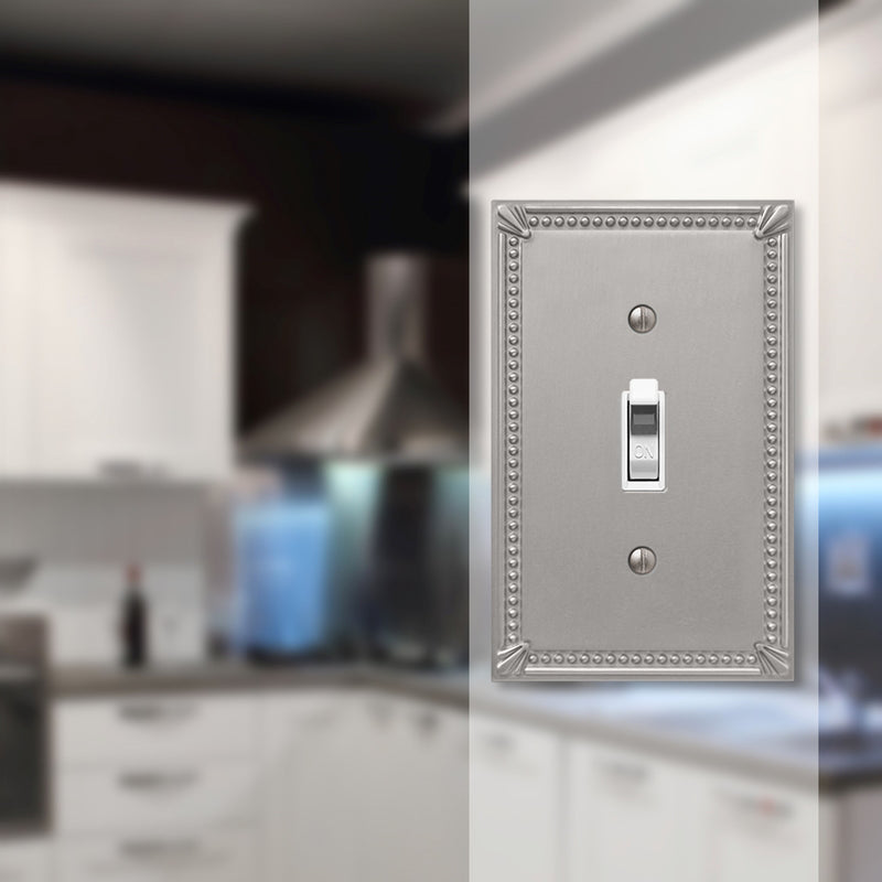 Amerelle Imperial Bead Brushed Nickel 1 gang Metal Toggle Wall Plate