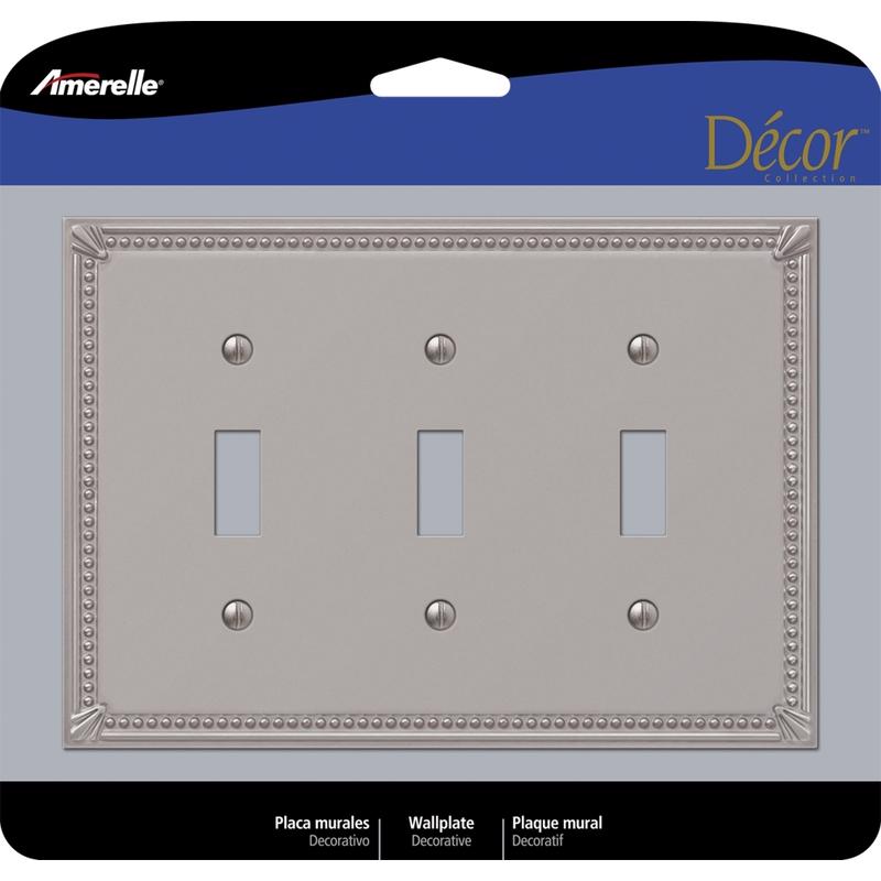 Amerelle Imperial Bead Brushed Nickel 3 gang Metal Toggle Wall Plate