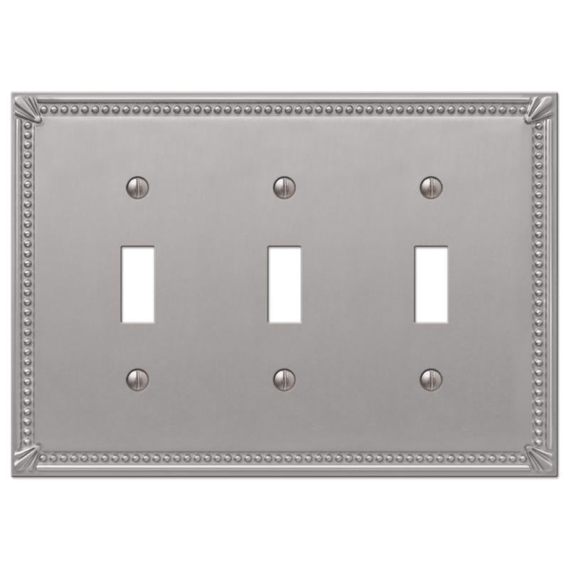 Amerelle Imperial Bead Brushed Nickel 3 gang Metal Toggle Wall Plate
