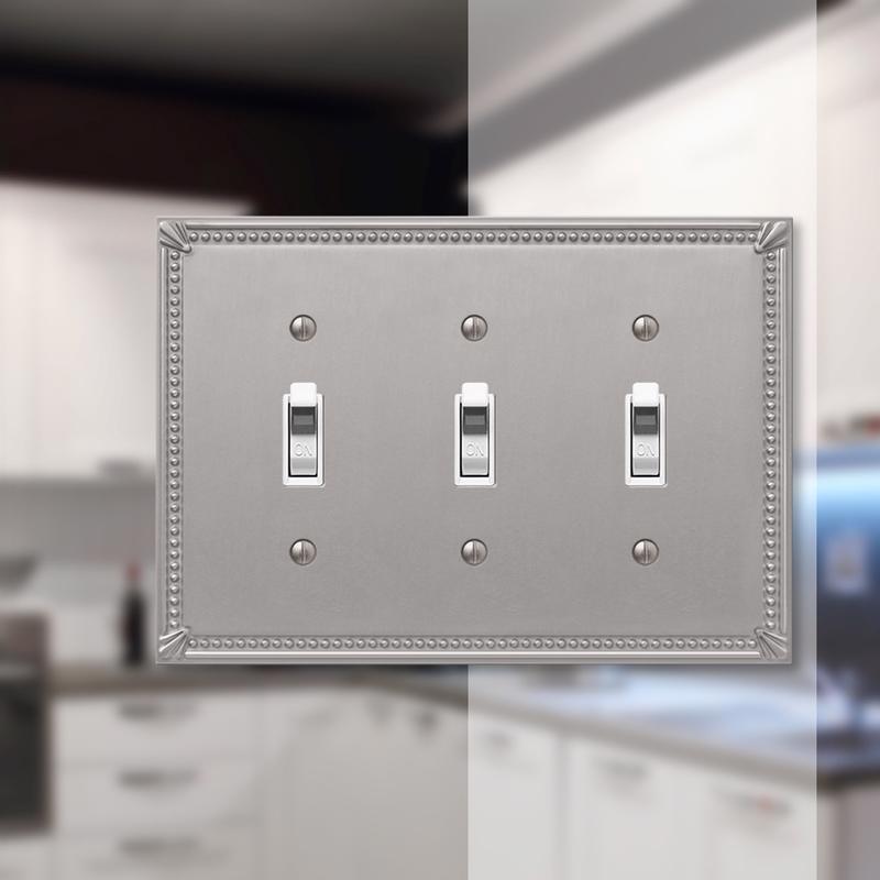 Amerelle Imperial Bead Brushed Nickel 3 gang Metal Toggle Wall Plate