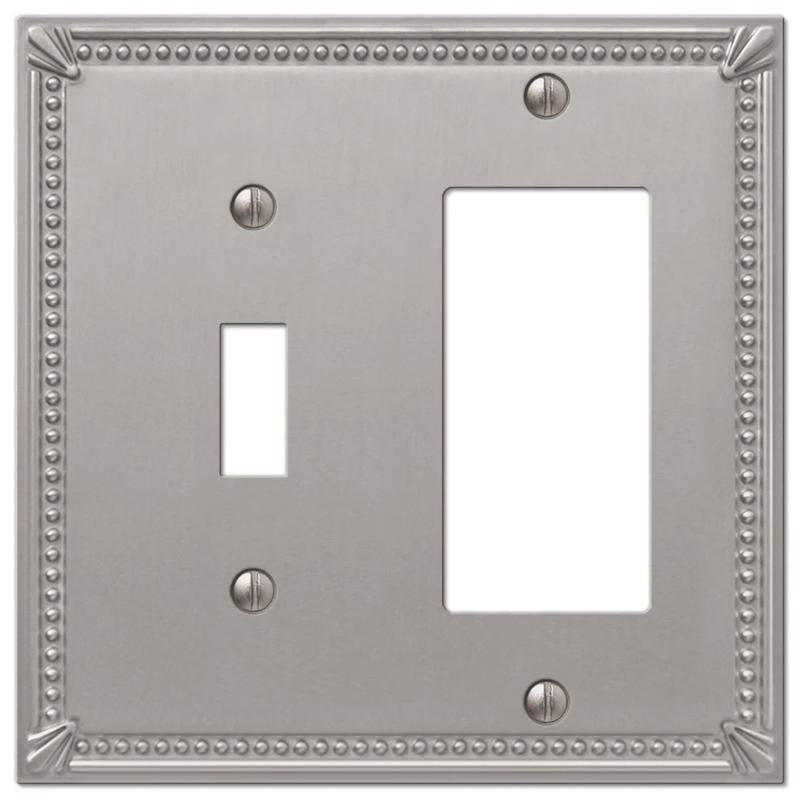 Amerelle Imperial Bead Brushed Nickel 2 gang Metal Decorator/Toggle Wall Plate