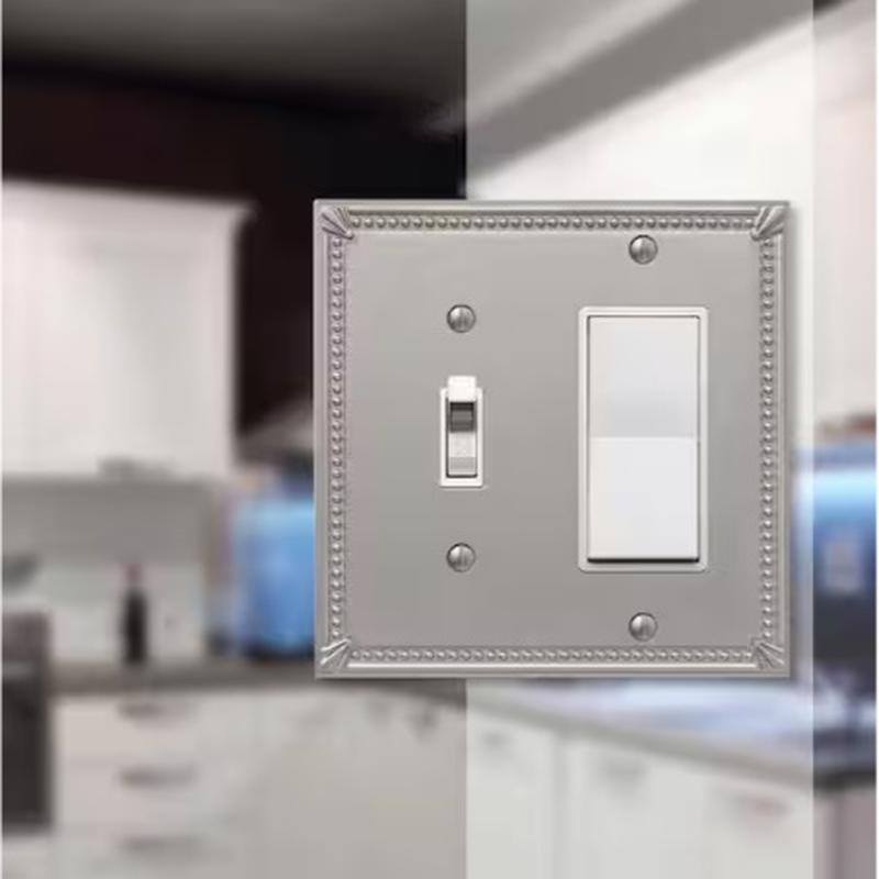 Amerelle Imperial Bead Brushed Nickel 2 gang Metal Decorator/Toggle Wall Plate