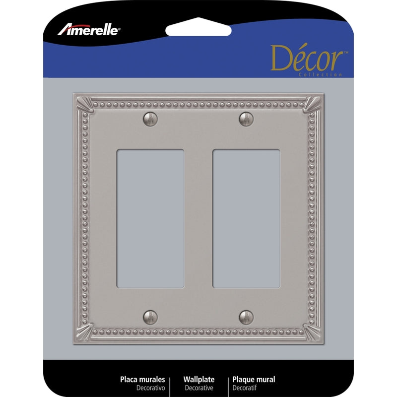 Amerelle Imperial Bead Brushed Nickel 2 gang Metal Decorator Wall Plate
