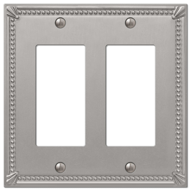 Amerelle Imperial Bead Brushed Nickel 2 gang Metal Decorator Wall Plate