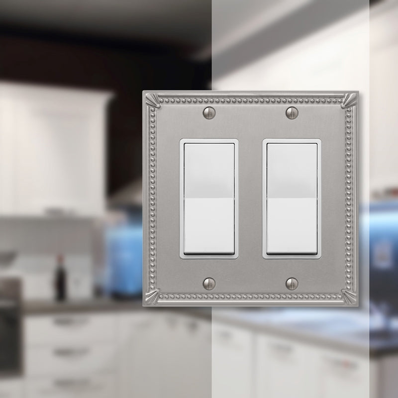 Amerelle Imperial Bead Brushed Nickel 2 gang Metal Decorator Wall Plate