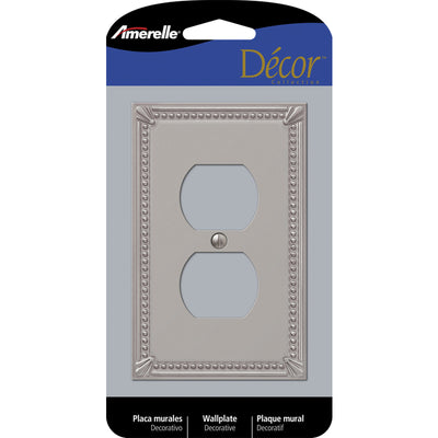 Amerelle Imperial Bead Brushed Nickel 1 gang Metal Duplex Wall Plate