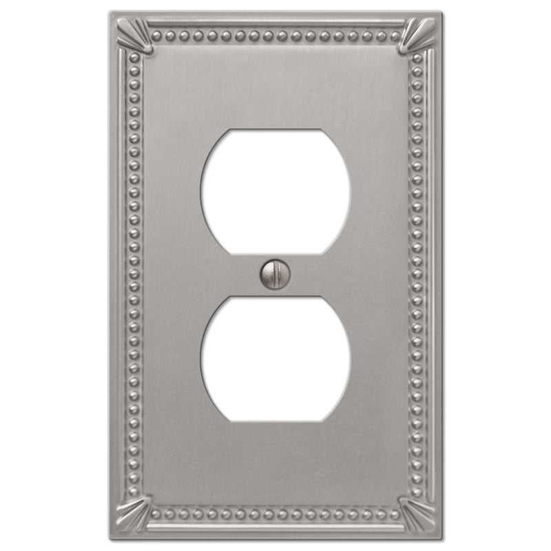 Amerelle Imperial Bead Brushed Nickel 1 gang Metal Duplex Wall Plate