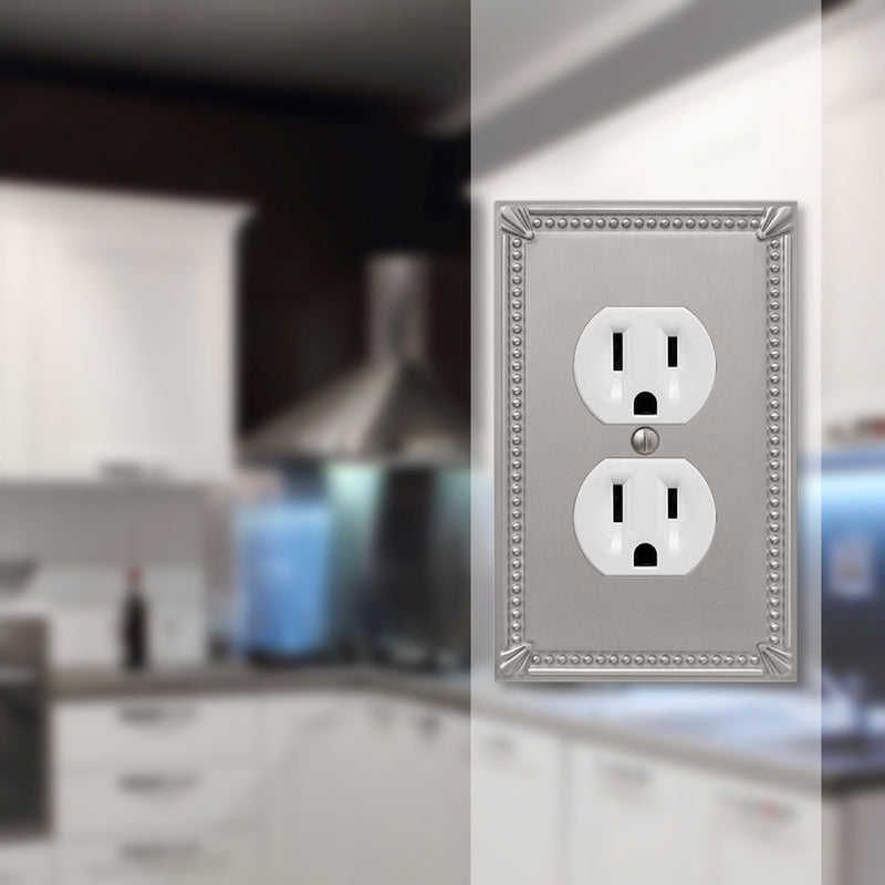 Amerelle Imperial Bead Brushed Nickel 1 gang Metal Duplex Wall Plate