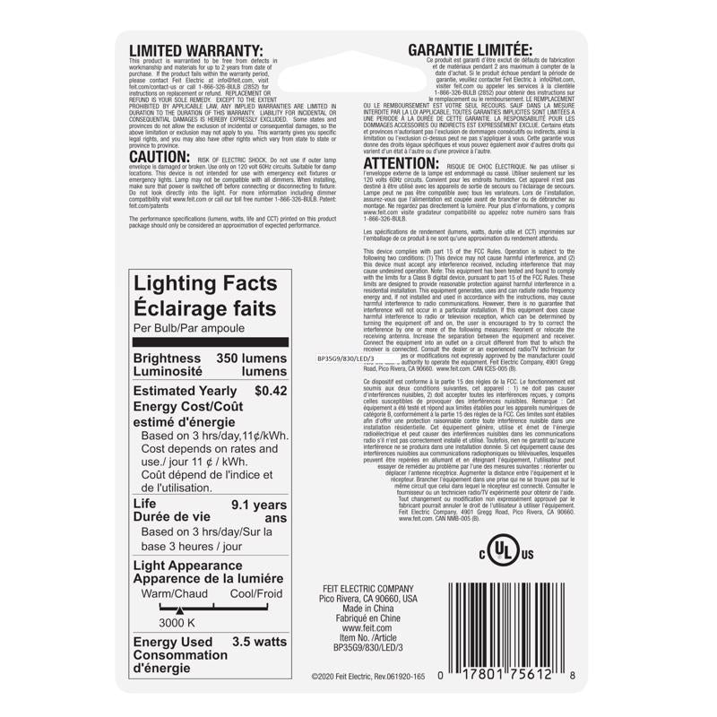 Feit T4 G9 LED Bulb Bright White 35 Watt Equivalence 3 pk
