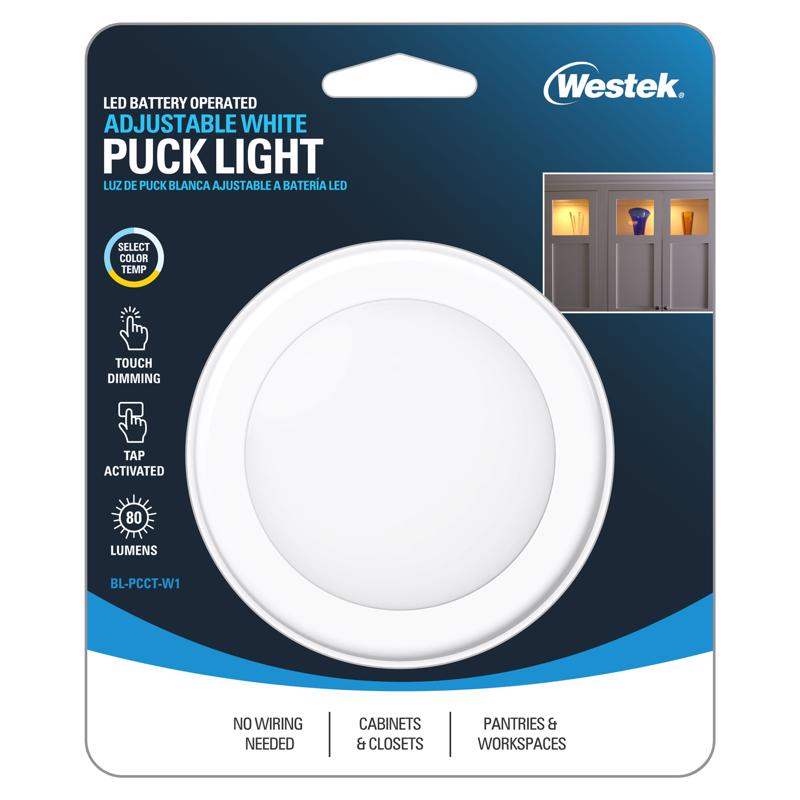 Amertac White Battery Powered LED Puck Light