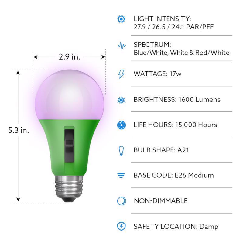 Feit A21 E26 (Medium) LED Grow Light Color Changing 17 Watt Equivalence