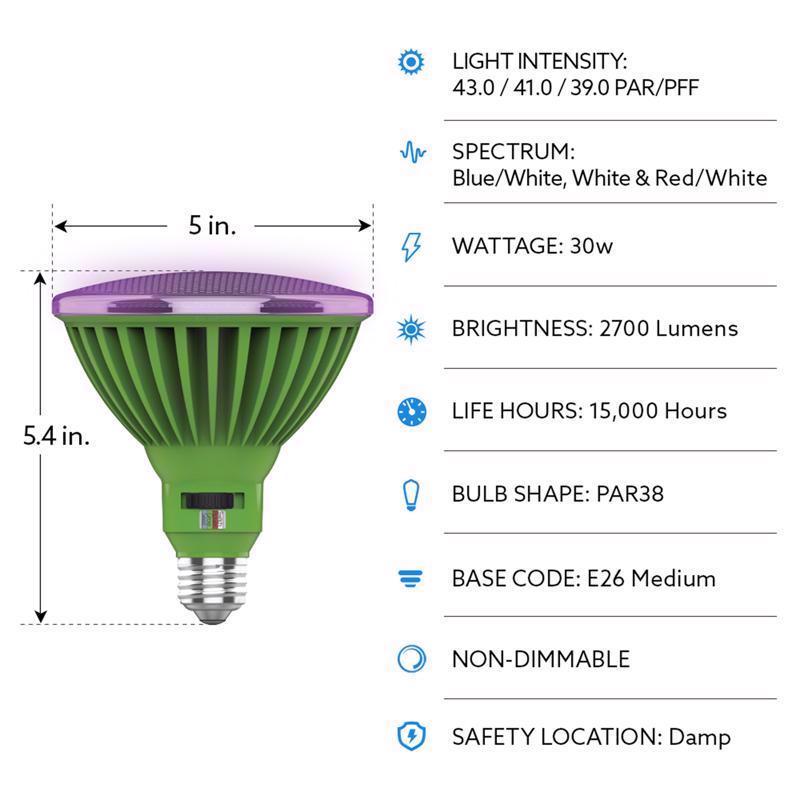 Feit PAR38 E26 (Medium) LED Grow Light Clear 30 Watt Equivalence