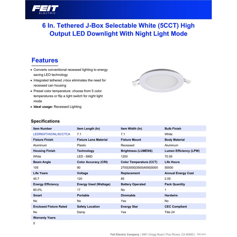 Feit LED Retrofits White 7 in. W Aluminum LED Canless Recessed Downlight 14.6 W